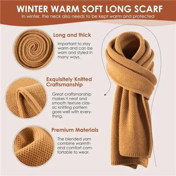 Women's Long Knit Scarf Winter Chunky Scarfs Warm Big Wrap Thick Winter Fashion - Picture 3 of 5